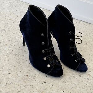 Enzo Angiolini Navy Velvet Lace-Up Peep-Toe Ankle Booties